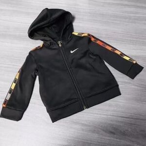Nike Kids Black Hoodie with Yellow and Red Stripes